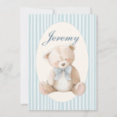 Blue Elegant Teddy Bear Baby's First Birthday Invi 招待状 (裏面)