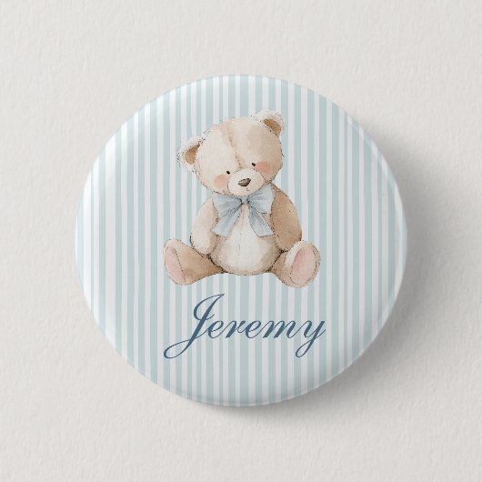 Blue Elegant Teddy Bear Button 缶バッジ (正面)