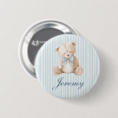 Blue Elegant Teddy Bear Button 缶バッジ (正面&裏面)