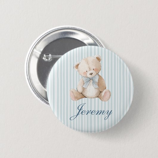 Blue Elegant Teddy Bear Button 缶バッジ (正面&裏面)