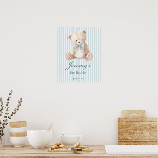 Blue Elegant Teddy Bear Sticker ポスター (キッチン)