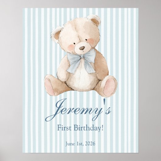 Blue Elegant Teddy Bear Sticker ポスター (正面)