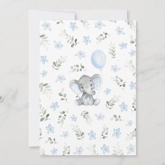 Blue Elephant Baby Shower 招待状 (裏面)