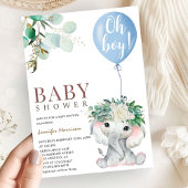 Blue Elephant Baby Shower Boy 招待状