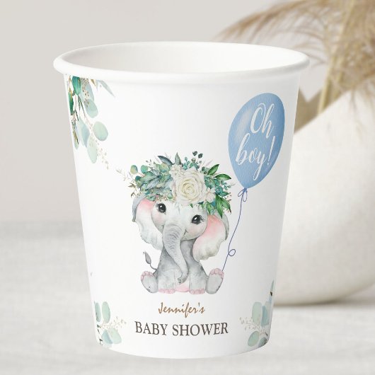 Blue Elephant Baby Shower Boy Paper 紙コップ
