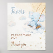 Blue Elephant Baby Shower Favors Sign Poster Cloud ポスター (正面)