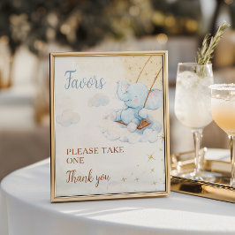 Blue Elephant Baby Shower Favors Sign Poster Cloud ポスター