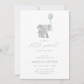 Blue Elephant Baby Shower Invitation 招待状 (正面)