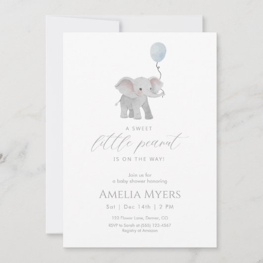 Blue Elephant Baby Shower Invitation 招待状 (正面)