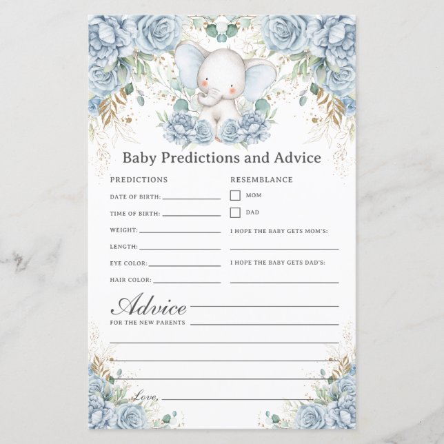 Blue Elephant Baby Shower Predictions & Advice (正面)