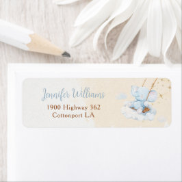 Blue Elephant Baby Shower Return Address Label ラベル