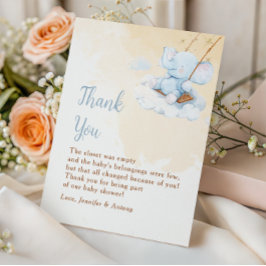 Blue Elephant Baby Shower Thank You Card Nursery サンキューカード