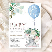 Blue Elephant Balloon Baby Shower Boy 招待状