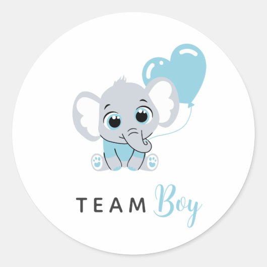 Blue Elephant Balloon Team Blue Gender Reveal ラウンドシール (正面)