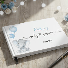 Blue Elephant Balloons Foil Baby Shower Guest Book ゲストブック