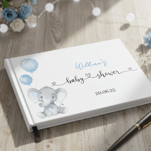 Blue Elephant Balloons Foil Baby Shower Guest Book ゲストブック