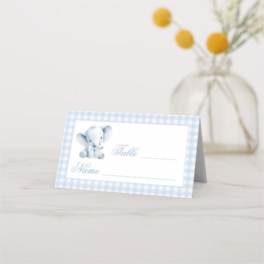 Blue Elephant Bow Baby Boy Table Numbers Tent プレイスカード (正面)