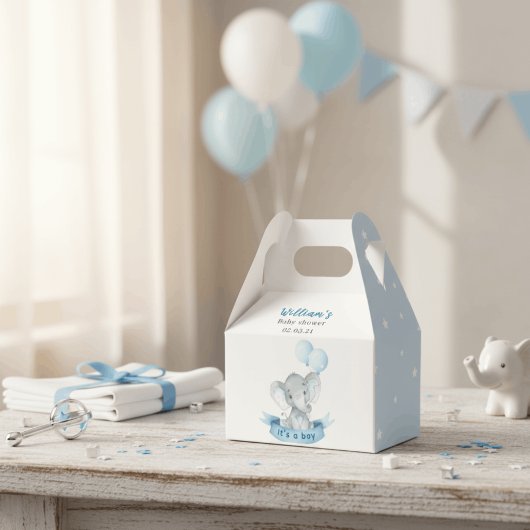 Blue Elephant Boy Baby Shower Favor Box フェイバーボックス