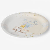 Blue Elephant Cloud Baby Shower Paper Plates ペーパープレート (アングル)