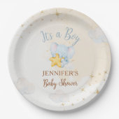 Blue Elephant Cloud Baby Shower Paper Plates ペーパープレート (正面)