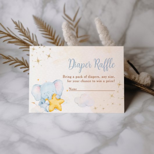 Blue Elephant Diaper Raffle Baby Shower Game Card  エンクロージャーカード