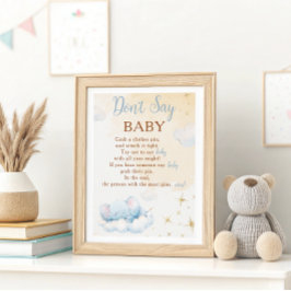 Blue Elephant Don't Say Baby Shower Game Poster ポスター