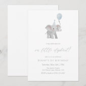 Blue Elephant First Birthday Invitation Watercolor 招待状 (正面/裏面)