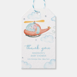 Blue Elephant Helicopter Airplane Baby Shower  ギフトタグ