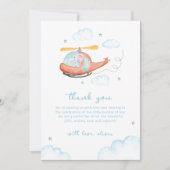Blue Elephant Helicopter Airplane Baby Shower  サンキューカード (正面)
