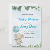Blue Elephant It’s a Boy Baby Shower Invitation 招待状 (正面)