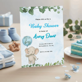 Blue Elephant It’s a Boy Baby Shower Invitation 招待状