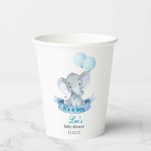 Blue Elephant It's a Boy Baby Shower Cups 紙コップ (正面)