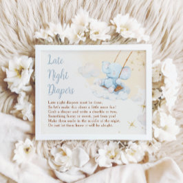 Blue Elephant Late Night Diapers Baby Shower ポスター