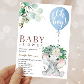 Blue Elephant Oh Boy Balloon Baby Shower 招待状