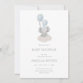 Blue Elephant on Cloud Baby Shower Invitation 招待状 (正面)