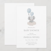 Blue Elephant on Cloud Baby Shower Invitation 招待状 (正面/裏面)