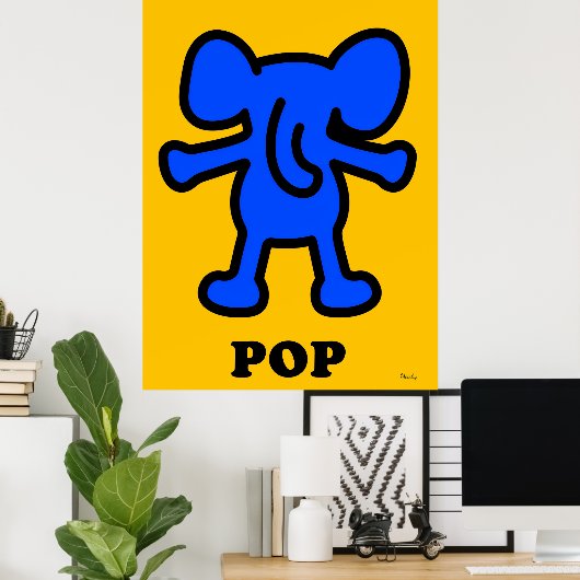 Blue Elephant Pop Art – Bold Animal Silhouette ポスター (ホームオフィス)