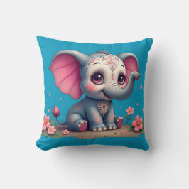 Blue Elephant Throw Pillow クッション