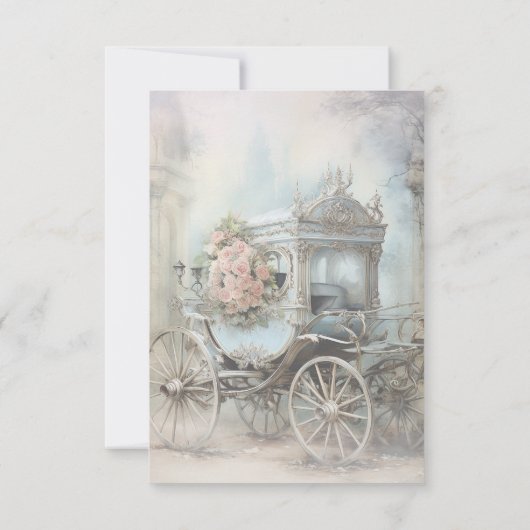 Blue Enchanted Carriage Fairytale Wedding QR Code 出欠カード (裏面)