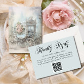 Blue Enchanted Carriage Fairytale Wedding QR Code 出欠カード