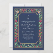 Blue Enchanting Botanical Floral Garden Wedding 招待状 (正面)