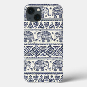 Blue Ethnic Elephant Pattern iPhone 13ケース