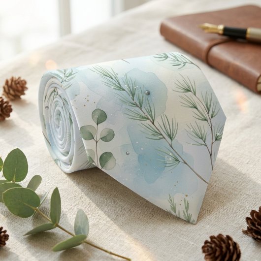 Blue Eucalyptus Pine Watercolor Greenery ネクタイ