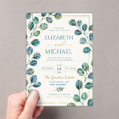 Blue Eucalyptus with Elegant Gold Details アクリル招待状 (インサイチュ (ポータブル))