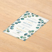 Blue Eucalyptus with Elegant Gold Details アクリル招待状 (レイダウン)