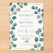 Blue Eucalyptus with Elegant Gold Details アクリル招待状 (正面)