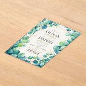 Blue Eucalyptus with Gold Botanical Accents アクリル招待状 (レイダウン)