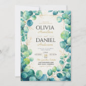 Blue Eucalyptus with Gold Botanical Accents 招待状 (正面)
