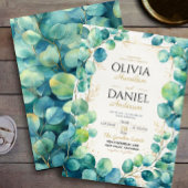 Blue Eucalyptus with Gold Botanical Accents 招待状