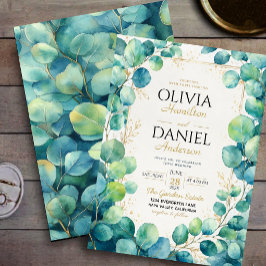 Blue Eucalyptus with Gold Botanical Accents 招待状